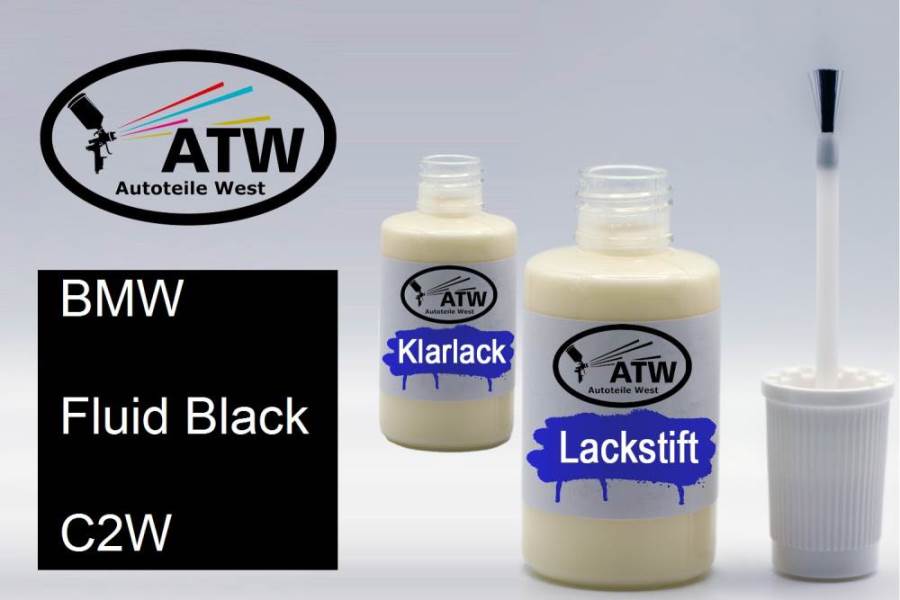 BMW, Fluid Black, C2W: 20ml Lackstift + 20ml Klarlack - Set, von ATW Autoteile West.